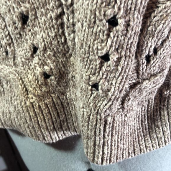 Lucky Brand Tomorrow taupe marled  cable knit sweater short fitted - Picture 4 of 14